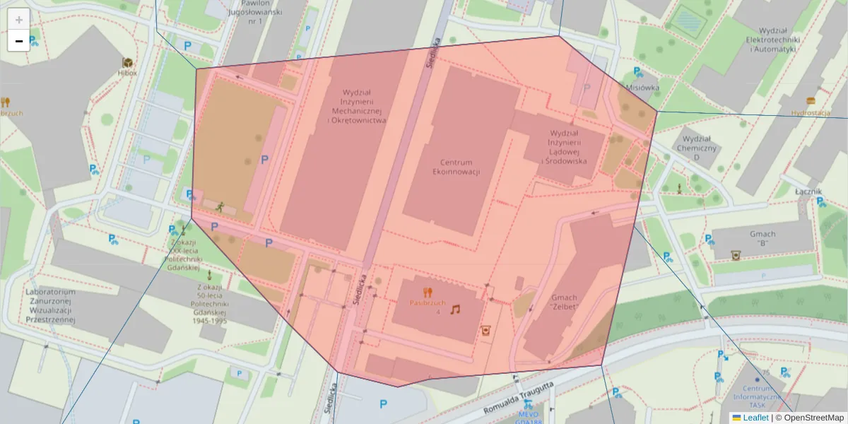 Szczegółowa mapa kodu pocztowego 80-222 z granicami, sąsiednimi kodami pocztowymi i urzędami pocztowymi