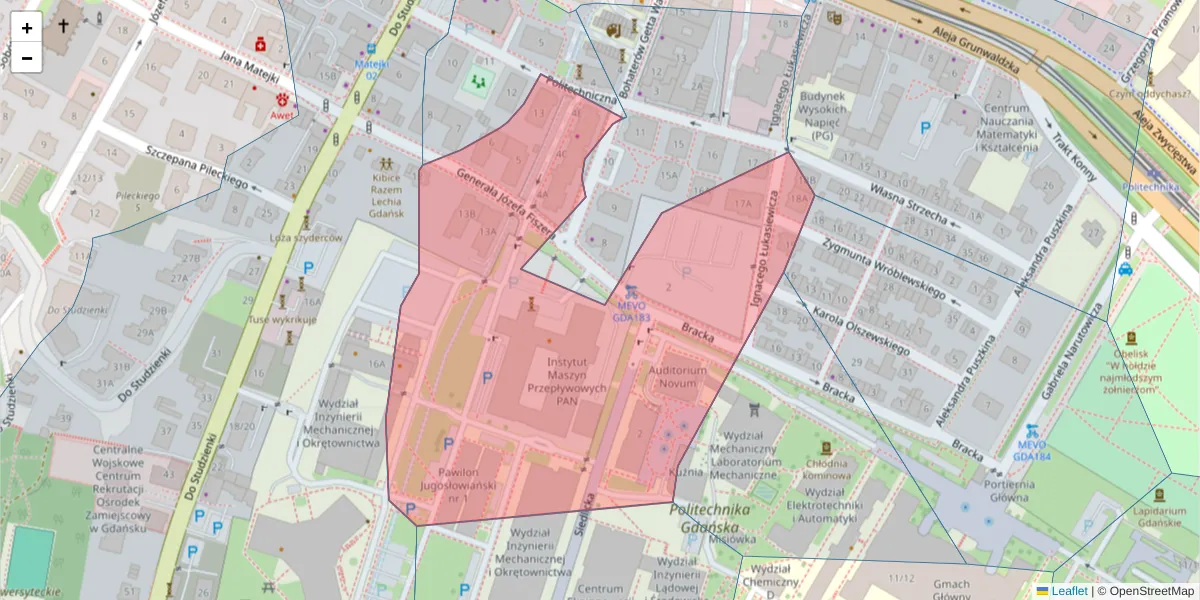 Szczegółowa mapa kodu pocztowego 80-231 z granicami, sąsiednimi kodami pocztowymi i urzędami pocztowymi