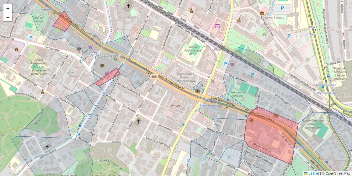 Szczegółowa mapa kodu pocztowego 80-236 z granicami, sąsiednimi kodami pocztowymi i urzędami pocztowymi