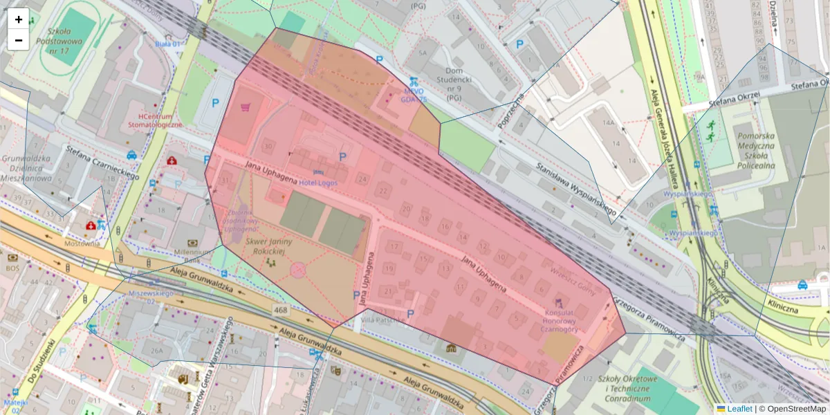 Szczegółowa mapa kodu pocztowego 80-237 z granicami, sąsiednimi kodami pocztowymi i urzędami pocztowymi