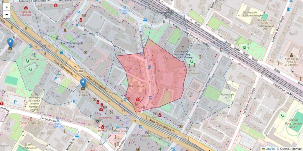 Szczegółowa mapa kodu pocztowego 80-243 z granicami, sąsiednimi kodami pocztowymi i urzędami pocztowymi