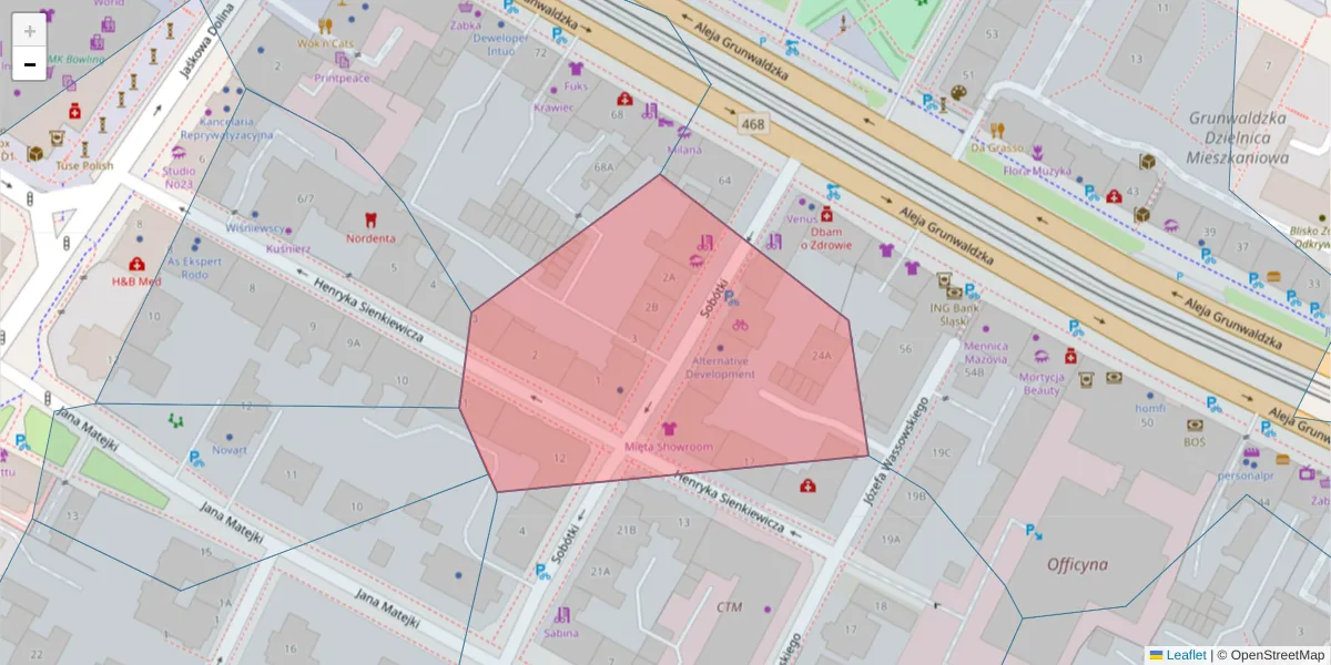Szczegółowa mapa kodu pocztowego 80-247 z granicami, sąsiednimi kodami pocztowymi i urzędami pocztowymi