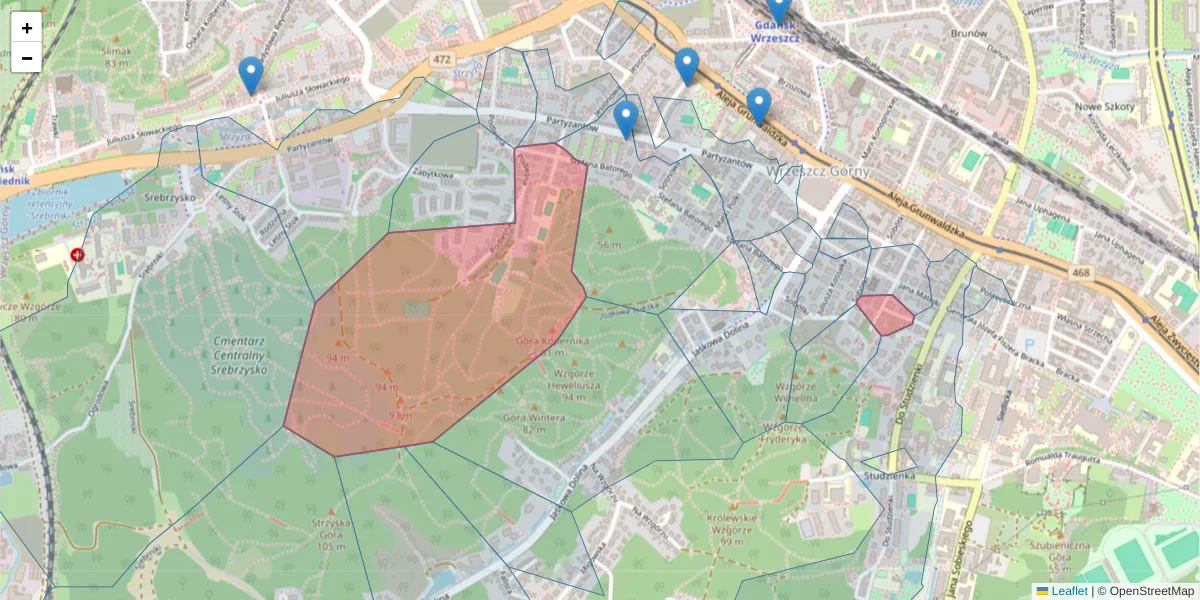 Szczegółowa mapa kodu pocztowego 80-255 z granicami, sąsiednimi kodami pocztowymi i urzędami pocztowymi