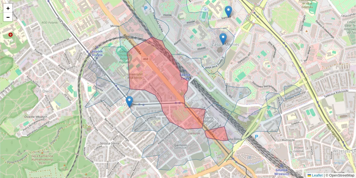 Szczegółowa mapa kodu pocztowego 80-266 z granicami, sąsiednimi kodami pocztowymi i urzędami pocztowymi