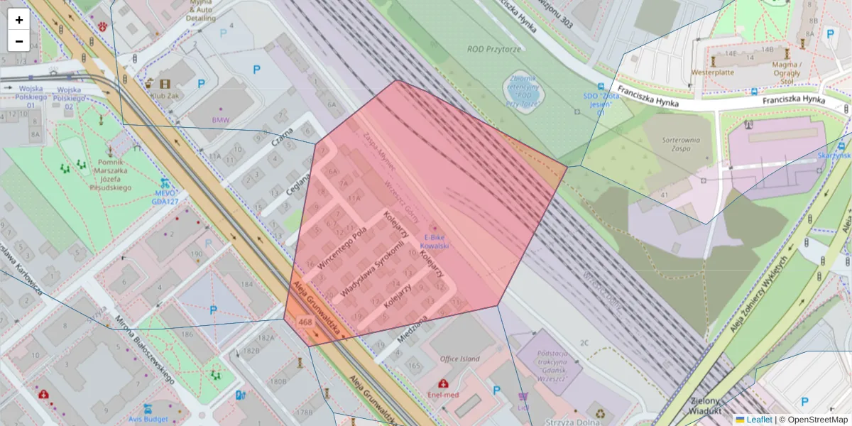 Szczegółowa mapa kodu pocztowego 80-267 z granicami, sąsiednimi kodami pocztowymi i urzędami pocztowymi