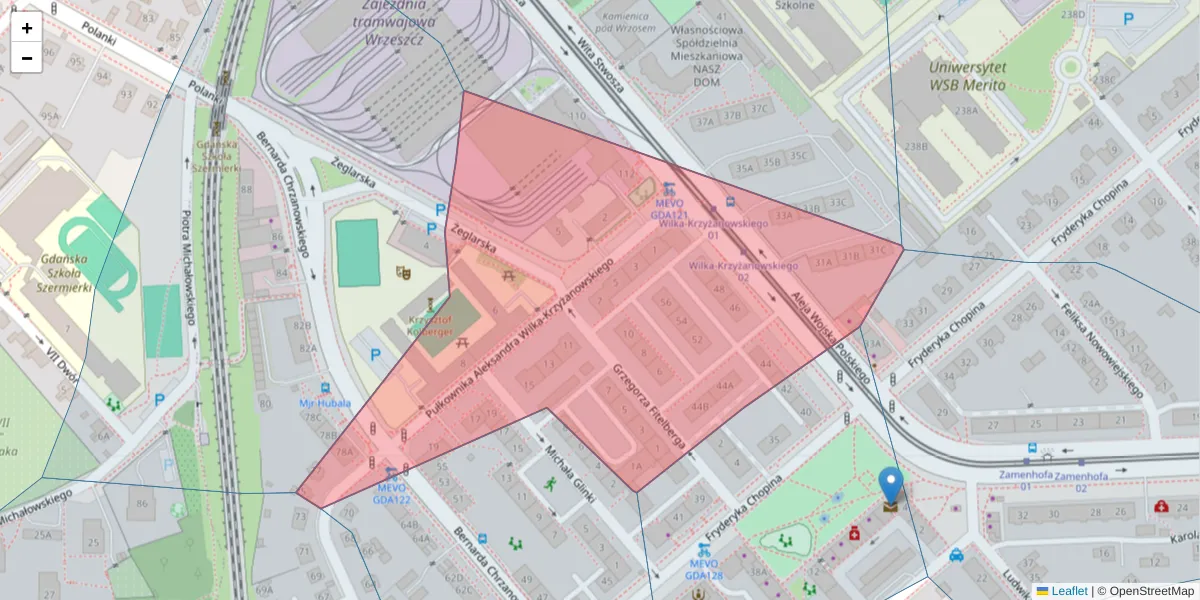 Szczegółowa mapa kodu pocztowego 80-271 z granicami, sąsiednimi kodami pocztowymi i urzędami pocztowymi