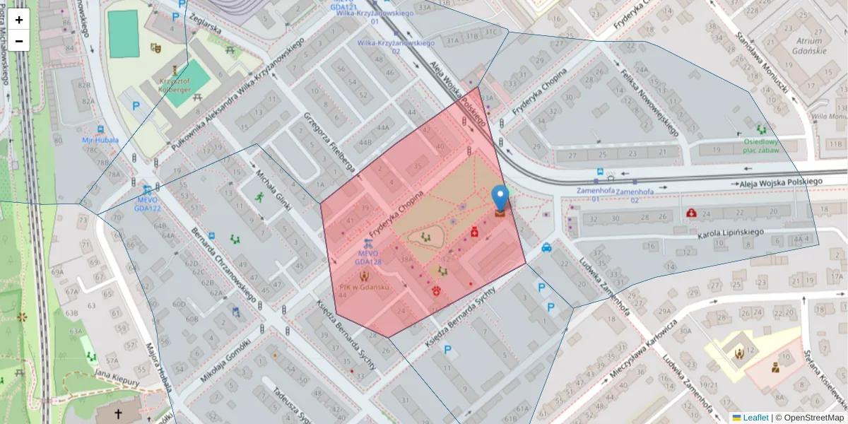 Szczegółowa mapa kodu pocztowego 80-276 z granicami, sąsiednimi kodami pocztowymi i urzędami pocztowymi
