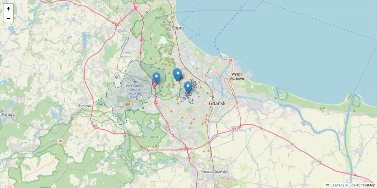Szczegółowa mapa kodu pocztowego 80-286 z granicami, sąsiednimi kodami pocztowymi i urzędami pocztowymi