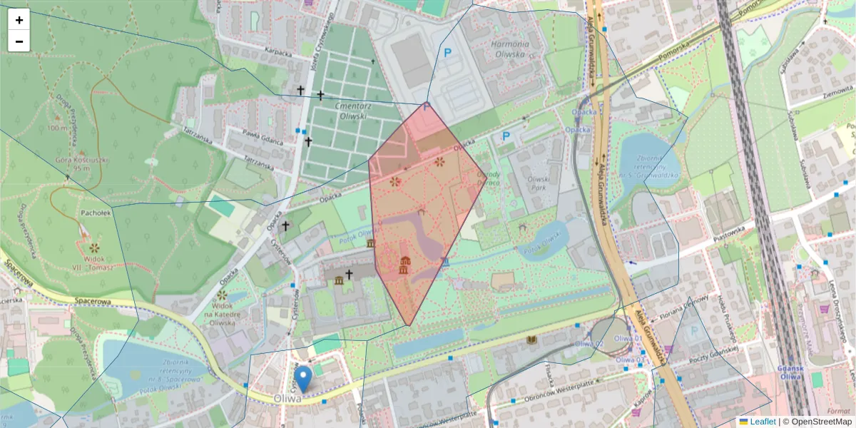 Szczegółowa mapa kodu pocztowego 80-300 z granicami, sąsiednimi kodami pocztowymi i urzędami pocztowymi