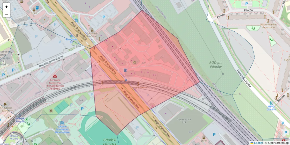 Szczegółowa mapa kodu pocztowego 80-314 z granicami, sąsiednimi kodami pocztowymi i urzędami pocztowymi