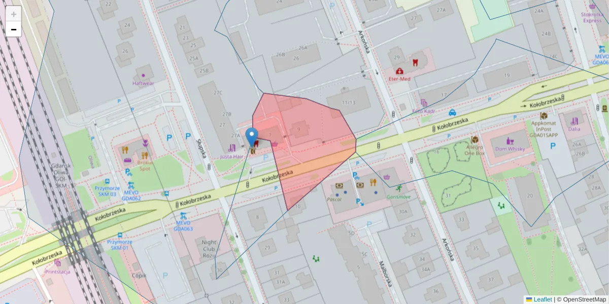 Szczegółowa mapa kodu pocztowego 80-323 z granicami, sąsiednimi kodami pocztowymi i urzędami pocztowymi