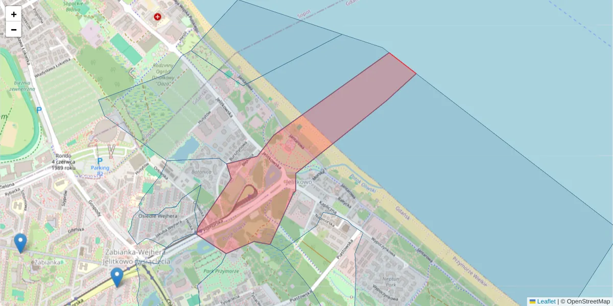 Szczegółowa mapa kodu pocztowego 80-343 z granicami, sąsiednimi kodami pocztowymi i urzędami pocztowymi