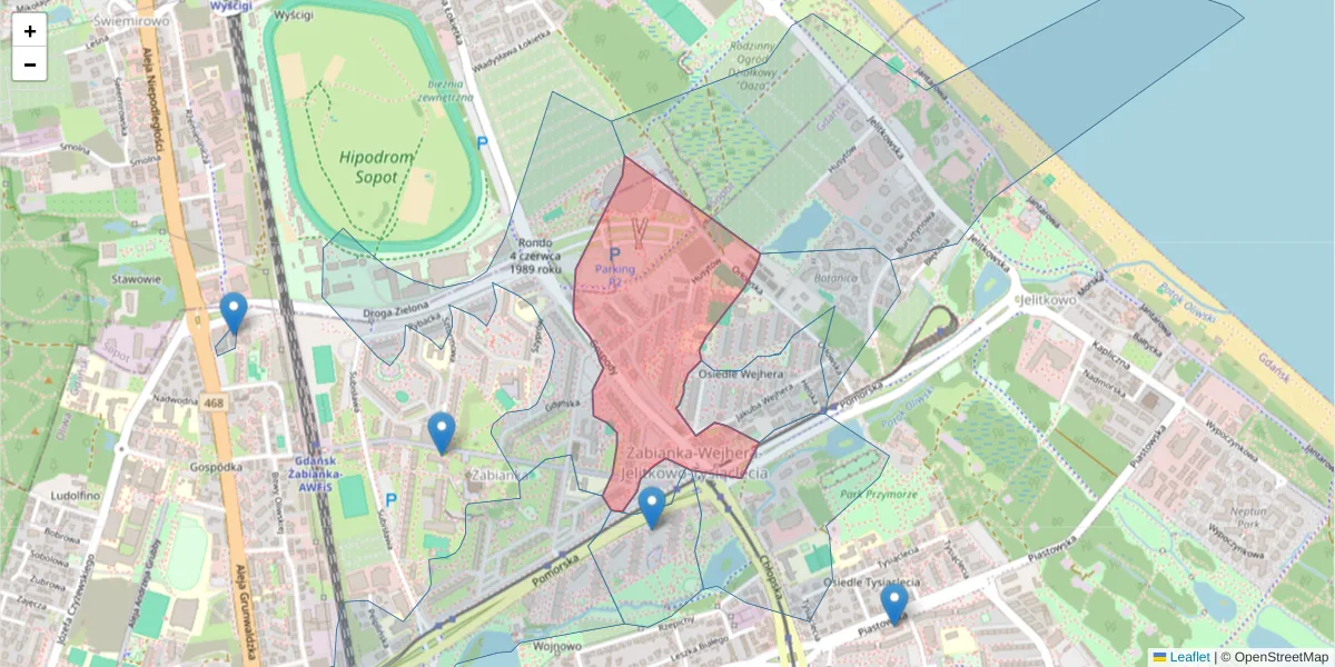Szczegółowa mapa kodu pocztowego 80-344 z granicami, sąsiednimi kodami pocztowymi i urzędami pocztowymi