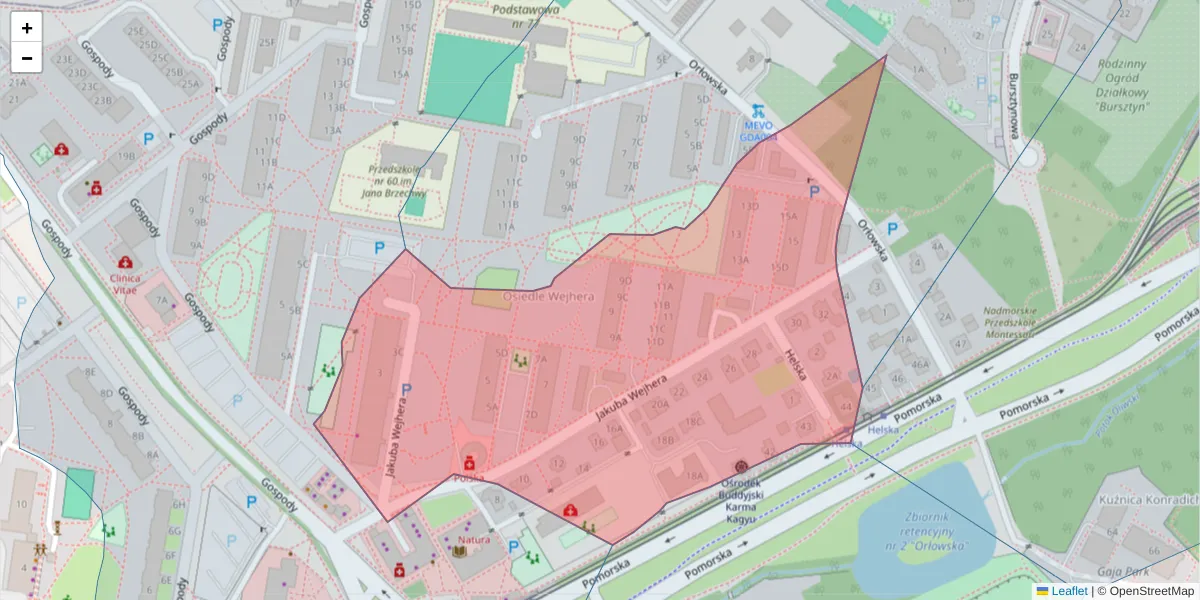 Szczegółowa mapa kodu pocztowego 80-346 z granicami, sąsiednimi kodami pocztowymi i urzędami pocztowymi