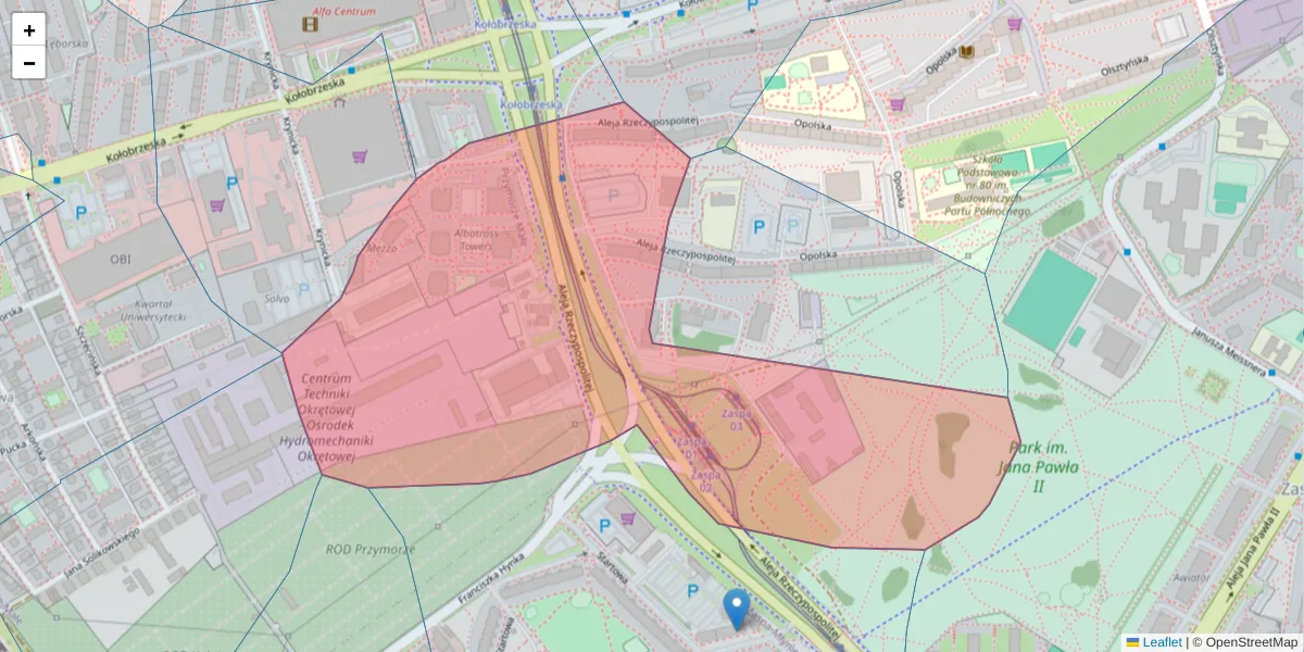 Szczegółowa mapa kodu pocztowego 80-369 z granicami, sąsiednimi kodami pocztowymi i urzędami pocztowymi
