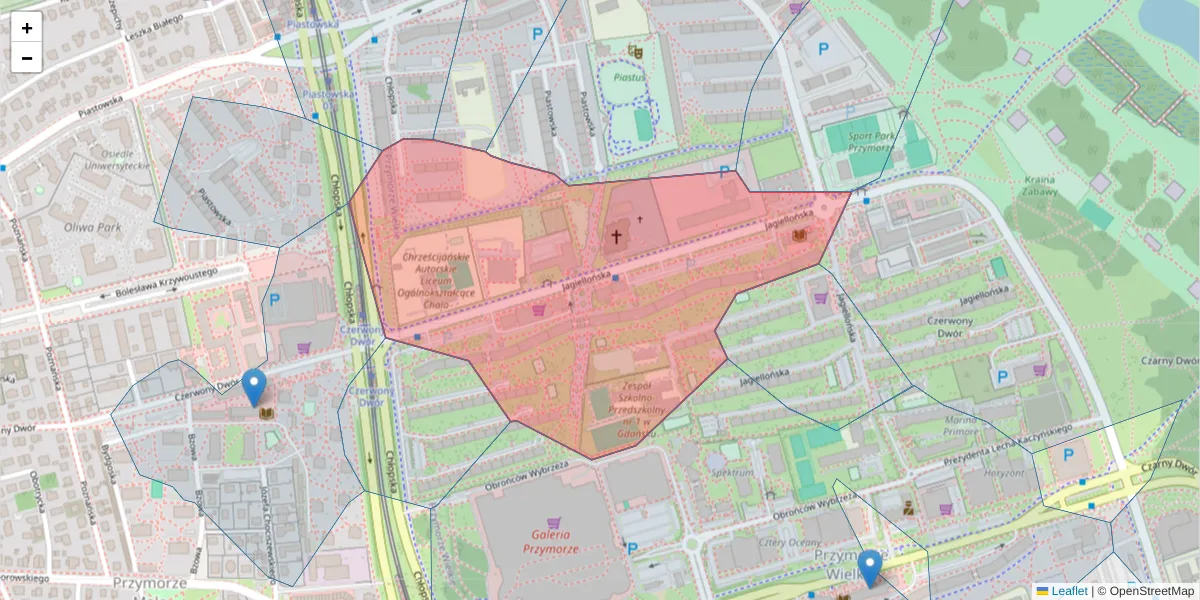 Szczegółowa mapa kodu pocztowego 80-371 z granicami, sąsiednimi kodami pocztowymi i urzędami pocztowymi