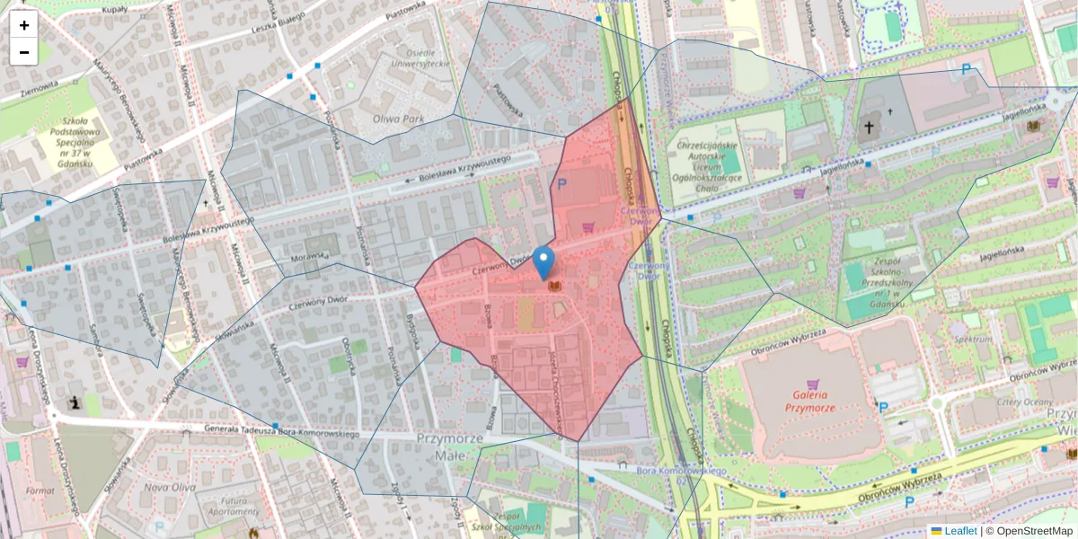 Szczegółowa mapa kodu pocztowego 80-376 z granicami, sąsiednimi kodami pocztowymi i urzędami pocztowymi