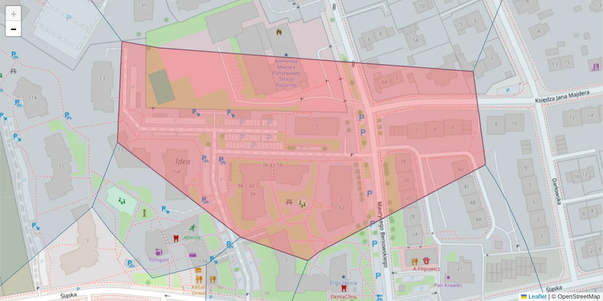 Szczegółowa mapa kodu pocztowego 80-382 z granicami, sąsiednimi kodami pocztowymi i urzędami pocztowymi
