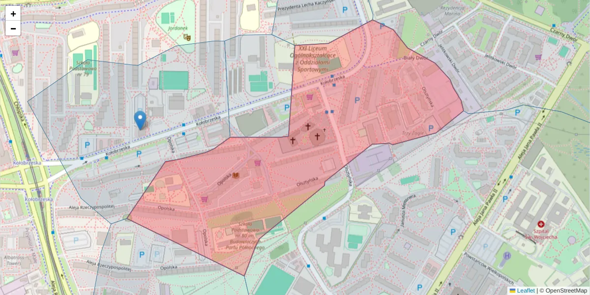 Szczegółowa mapa kodu pocztowego 80-395 z granicami, sąsiednimi kodami pocztowymi i urzędami pocztowymi