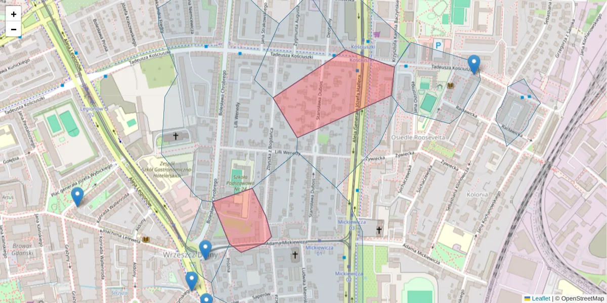 Szczegółowa mapa kodu pocztowego 80-419 z granicami, sąsiednimi kodami pocztowymi i urzędami pocztowymi