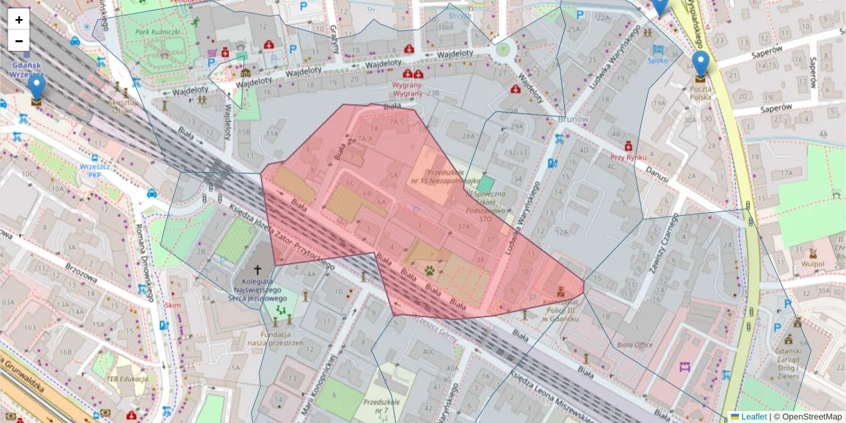 Szczegółowa mapa kodu pocztowego 80-435 z granicami, sąsiednimi kodami pocztowymi i urzędami pocztowymi