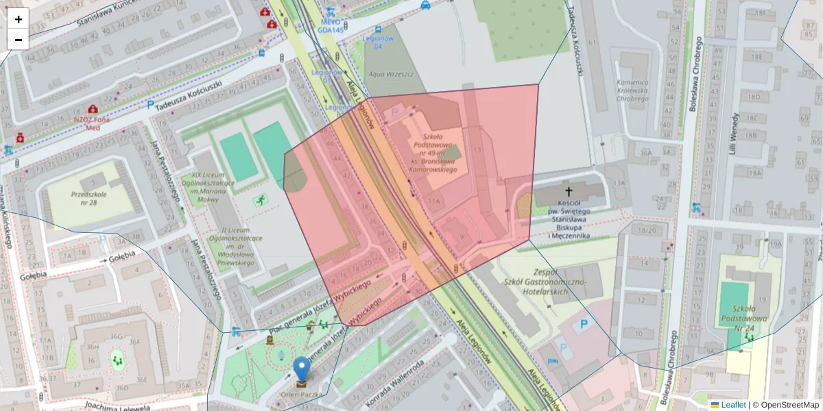 Szczegółowa mapa kodu pocztowego 80-441 z granicami, sąsiednimi kodami pocztowymi i urzędami pocztowymi