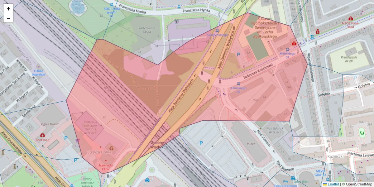 Szczegółowa mapa kodu pocztowego 80-451 z granicami, sąsiednimi kodami pocztowymi i urzędami pocztowymi