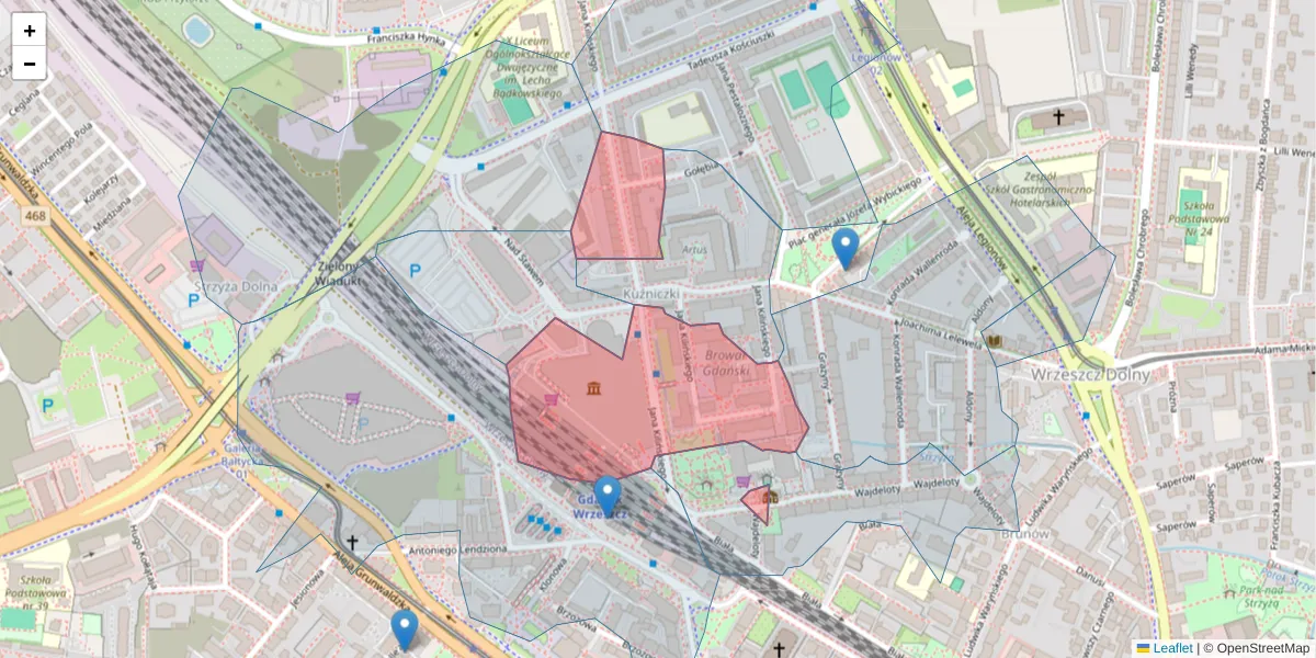Szczegółowa mapa kodu pocztowego 80-452 z granicami, sąsiednimi kodami pocztowymi i urzędami pocztowymi