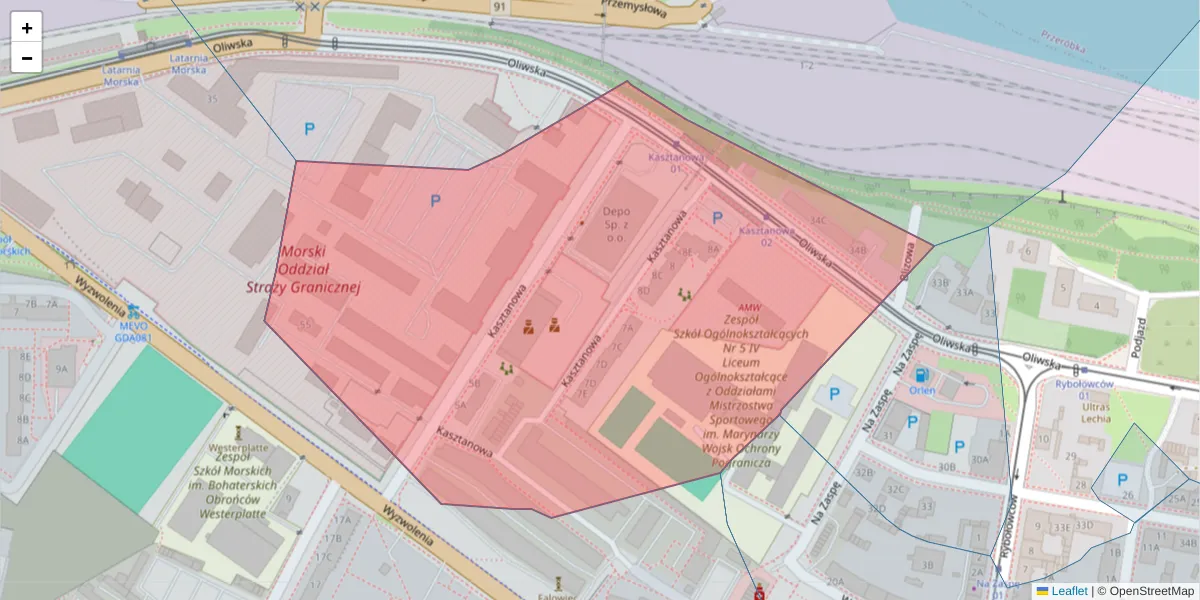 Szczegółowa mapa kodu pocztowego 80-540 z granicami, sąsiednimi kodami pocztowymi i urzędami pocztowymi