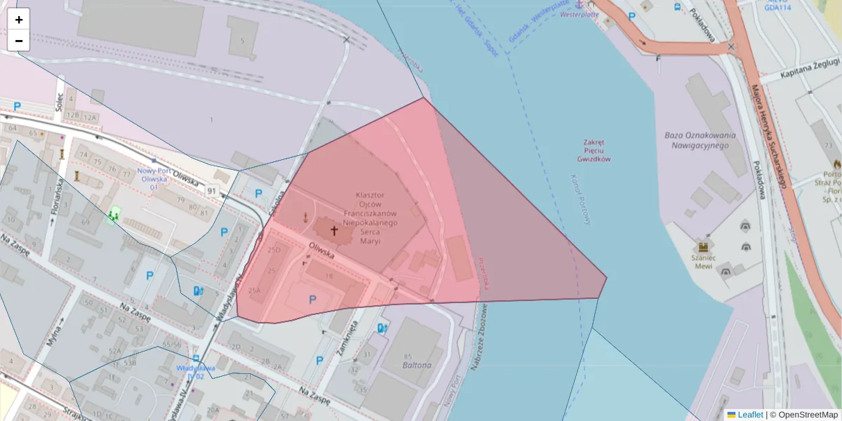 Szczegółowa mapa kodu pocztowego 80-545 z granicami, sąsiednimi kodami pocztowymi i urzędami pocztowymi