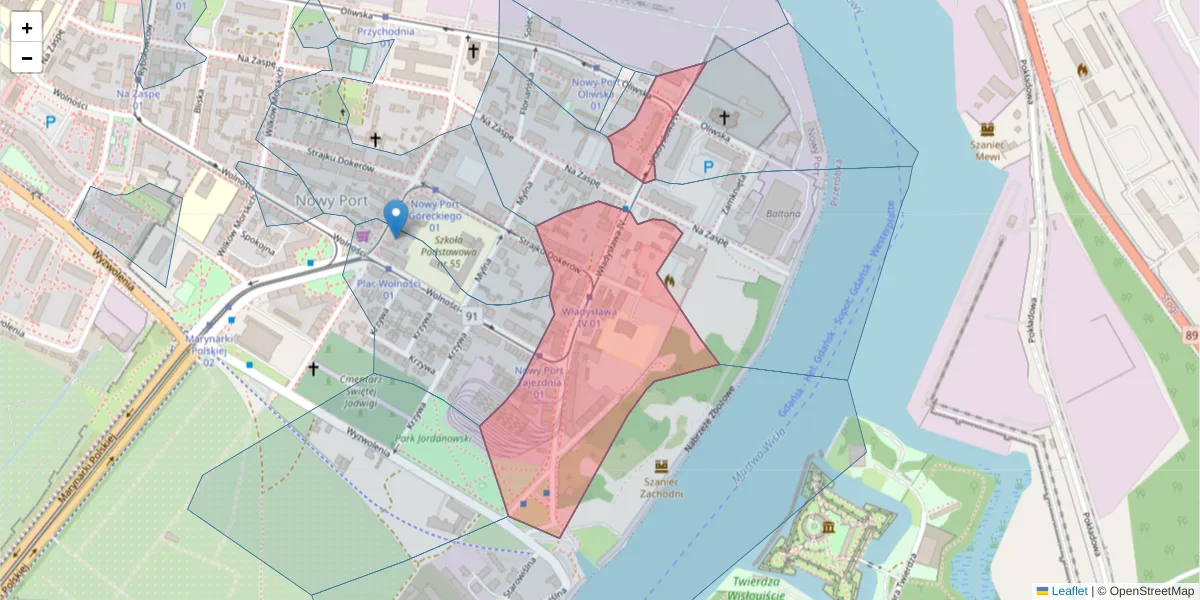 Szczegółowa mapa kodu pocztowego 80-547 z granicami, sąsiednimi kodami pocztowymi i urzędami pocztowymi