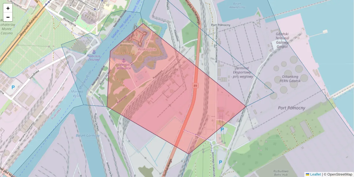 Szczegółowa mapa kodu pocztowego 80-551 z granicami, sąsiednimi kodami pocztowymi i urzędami pocztowymi