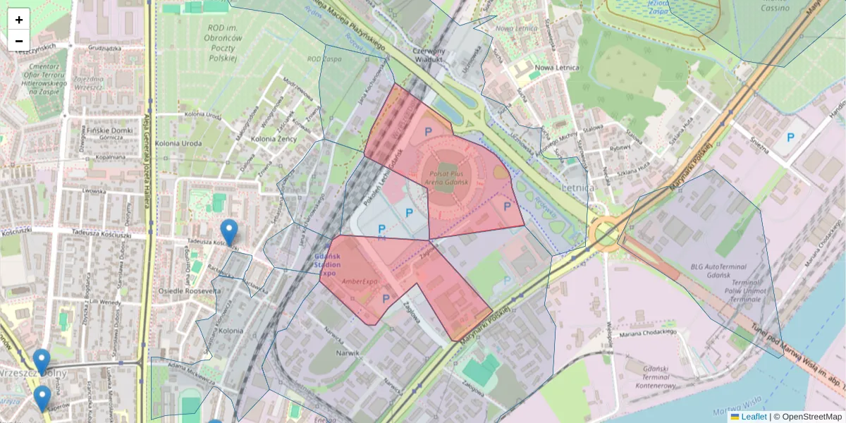 Szczegółowa mapa kodu pocztowego 80-560 z granicami, sąsiednimi kodami pocztowymi i urzędami pocztowymi