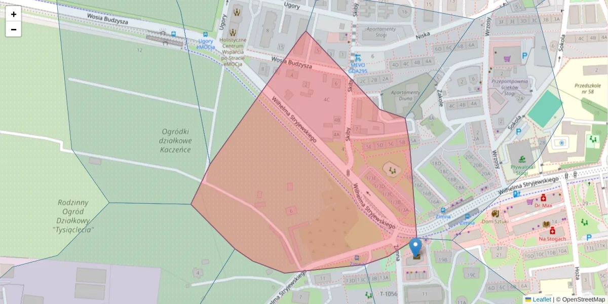 Szczegółowa mapa kodu pocztowego 80-617 z granicami, sąsiednimi kodami pocztowymi i urzędami pocztowymi