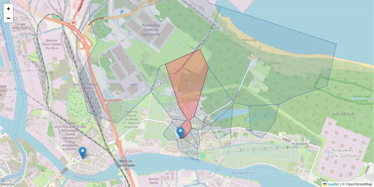 Szczegółowa mapa kodu pocztowego 80-618 z granicami, sąsiednimi kodami pocztowymi i urzędami pocztowymi