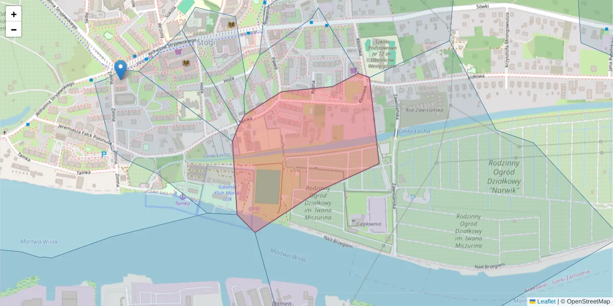 Szczegółowa mapa kodu pocztowego 80-627 z granicami, sąsiednimi kodami pocztowymi i urzędami pocztowymi