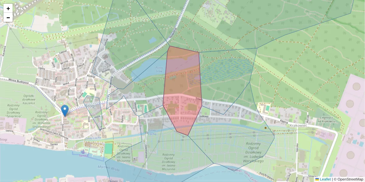 Szczegółowa mapa kodu pocztowego 80-636 z granicami, sąsiednimi kodami pocztowymi i urzędami pocztowymi