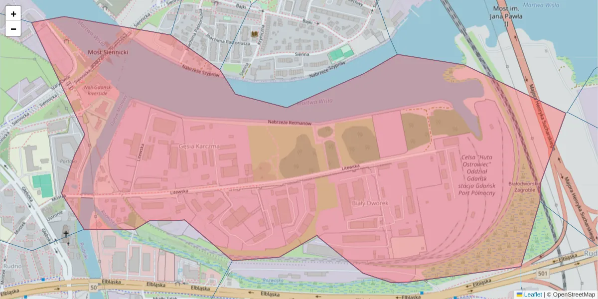 Szczegółowa mapa kodu pocztowego 80-719 z granicami, sąsiednimi kodami pocztowymi i urzędami pocztowymi
