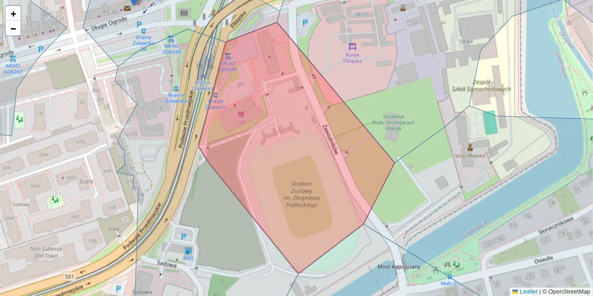 Szczegółowa mapa kodu pocztowego 80-729 z granicami, sąsiednimi kodami pocztowymi i urzędami pocztowymi
