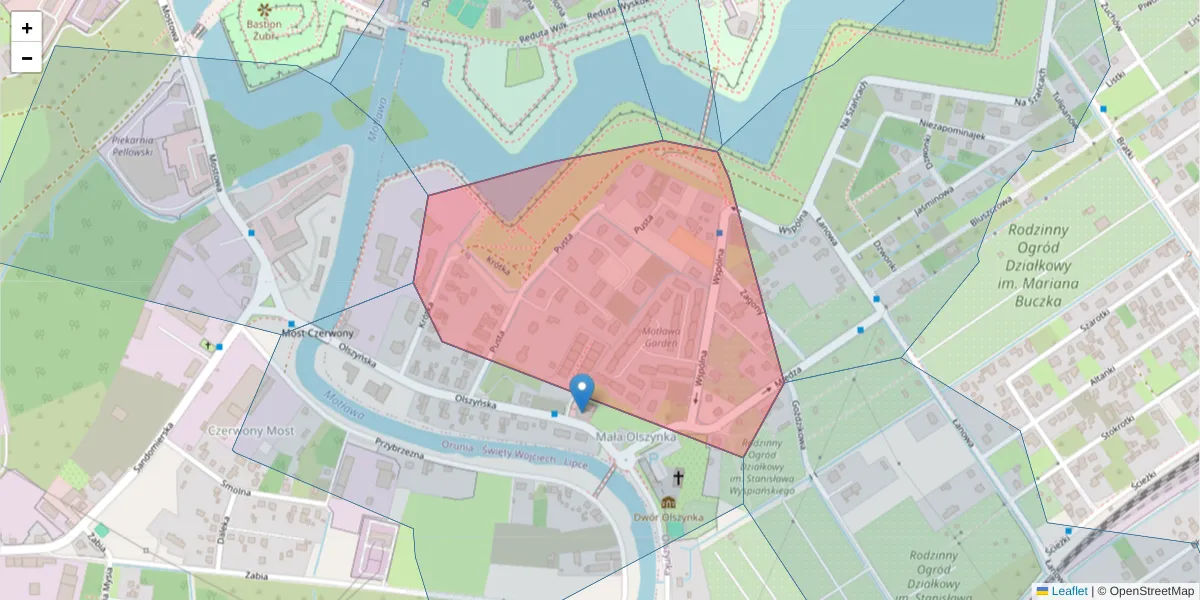 Szczegółowa mapa kodu pocztowego 80-735 z granicami, sąsiednimi kodami pocztowymi i urzędami pocztowymi