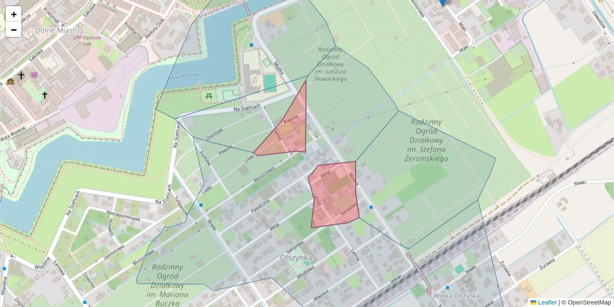 Szczegółowa mapa kodu pocztowego 80-739 z granicami, sąsiednimi kodami pocztowymi i urzędami pocztowymi