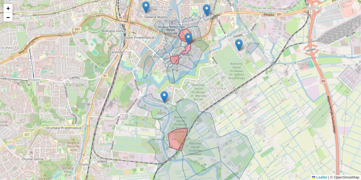 Szczegółowa mapa kodu pocztowego 80-743 z granicami, sąsiednimi kodami pocztowymi i urzędami pocztowymi