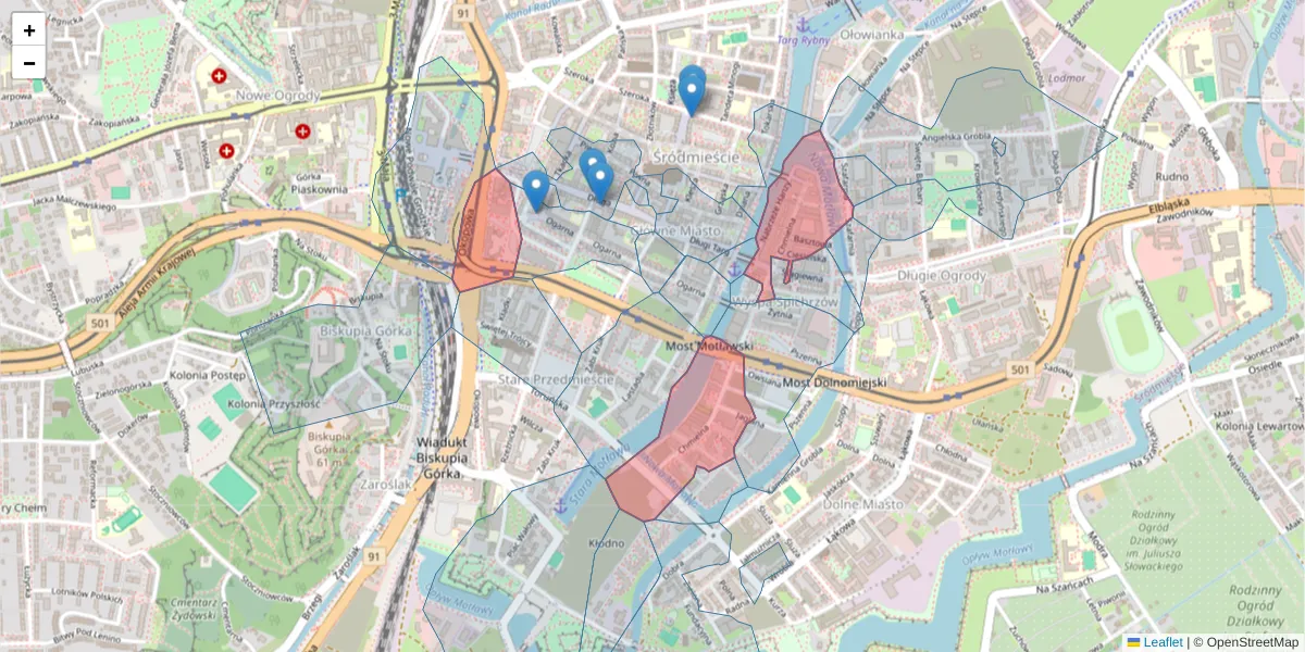 Szczegółowa mapa kodu pocztowego 80-748 z granicami, sąsiednimi kodami pocztowymi i urzędami pocztowymi