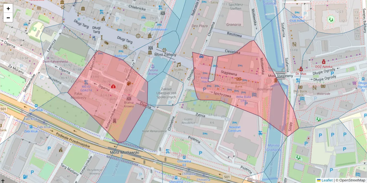 Szczegółowa mapa kodu pocztowego 80-750 z granicami, sąsiednimi kodami pocztowymi i urzędami pocztowymi