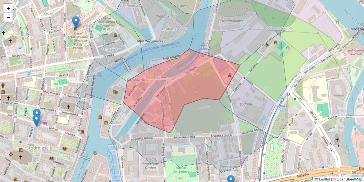 Szczegółowa mapa kodu pocztowego 80-752 z granicami, sąsiednimi kodami pocztowymi i urzędami pocztowymi