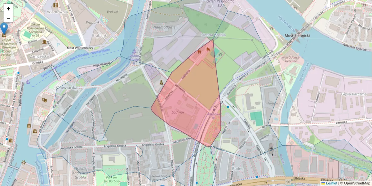 Szczegółowa mapa kodu pocztowego 80-757 z granicami, sąsiednimi kodami pocztowymi i urzędami pocztowymi