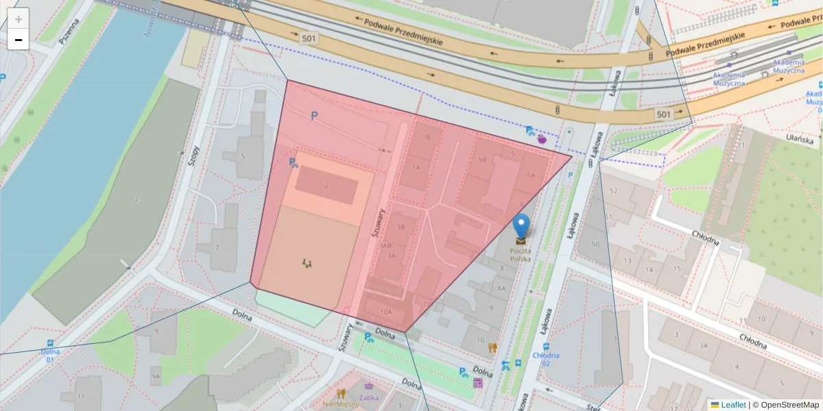 Szczegółowa mapa kodu pocztowego 80-764 z granicami, sąsiednimi kodami pocztowymi i urzędami pocztowymi