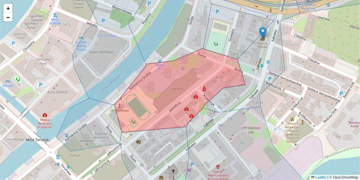 Szczegółowa mapa kodu pocztowego 80-767 z granicami, sąsiednimi kodami pocztowymi i urzędami pocztowymi