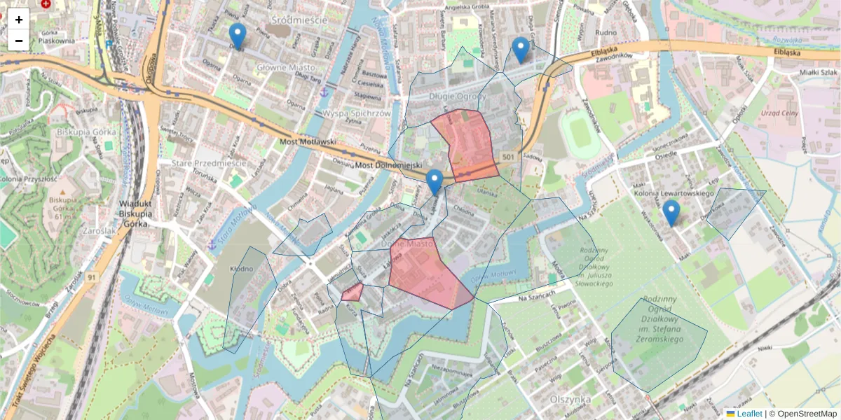 Szczegółowa mapa kodu pocztowego 80-769 z granicami, sąsiednimi kodami pocztowymi i urzędami pocztowymi