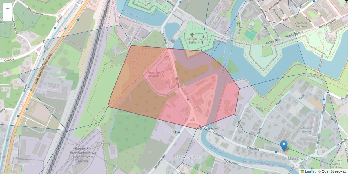 Szczegółowa mapa kodu pocztowego 80-778 z granicami, sąsiednimi kodami pocztowymi i urzędami pocztowymi